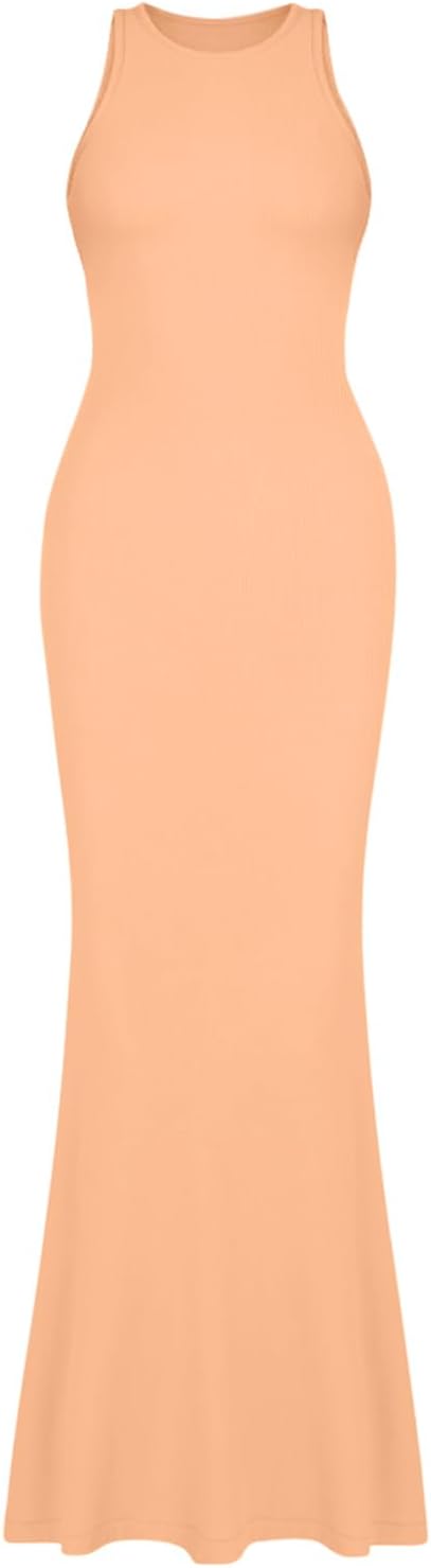 Women's Basic Sexy Lounge Slip Long Dress Elegant Sleeveless Backless Ribbed Bodycon Maxi Dresses