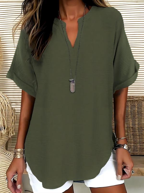 Women's Plain Short Sleeve Blouse, Casual Breathable Solid Color Top for Daily Wear, Ladies Clothes for All Seasons