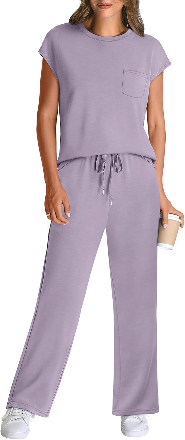 🔥 Hot selling model-2 Piece Sets for Women Casual Summer Travel Vacation Outfits Cap Sleeve Lounge Set