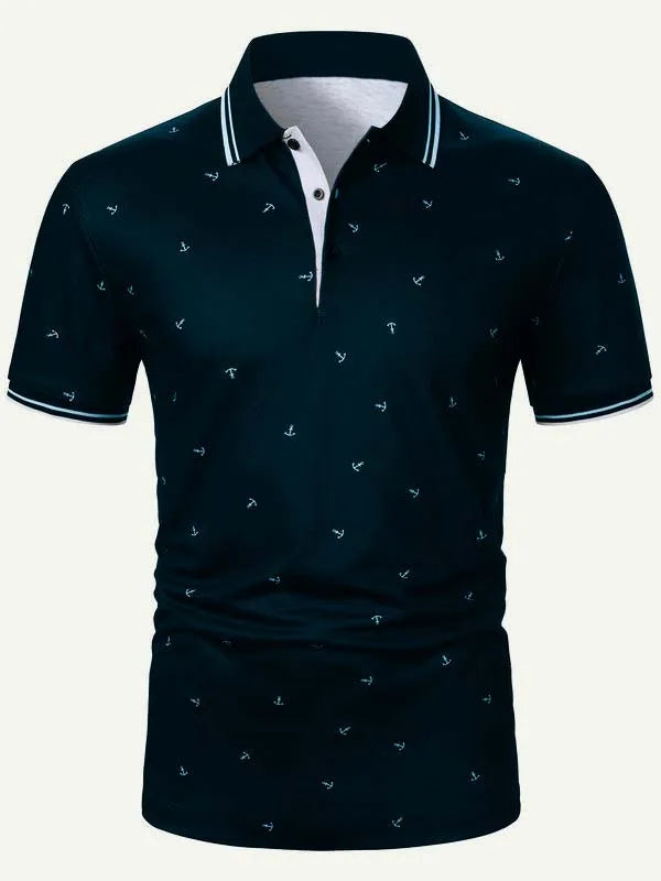 Men's Anchor Print Short Sleeve Polo Shirt