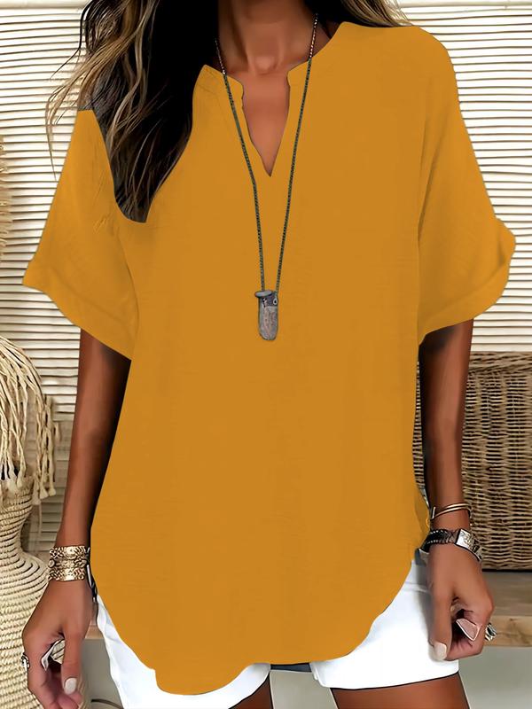 Women's Plain Short Sleeve Blouse, Casual Breathable Solid Color Top for Daily Wear, Ladies Clothes for All Seasons