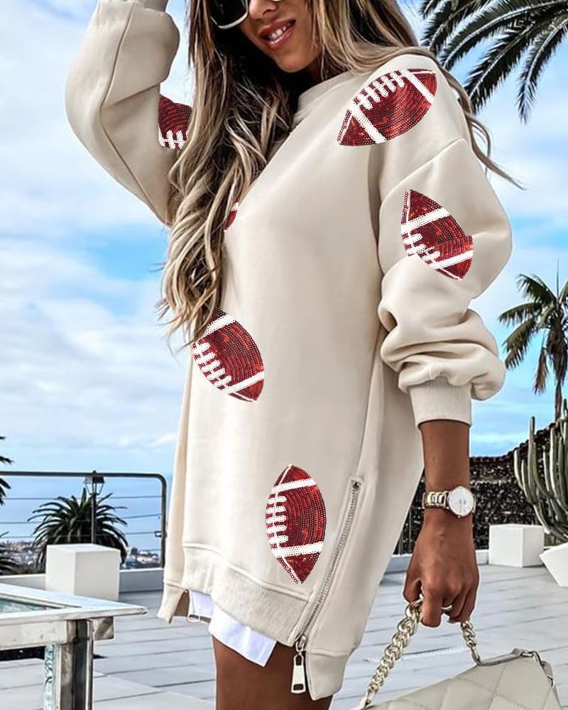 Womens Long Sleeve Zipper Slit Oversized Sweatshirt 2025 Casual Pullover Zipper Hoodies Fall Clothes