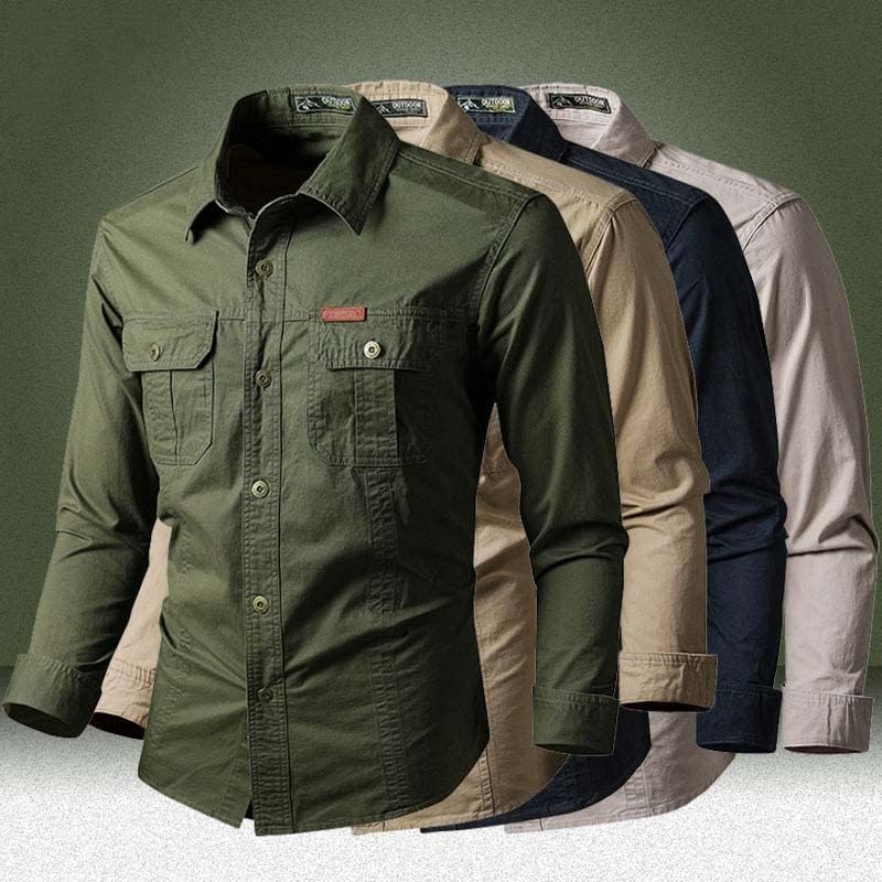 Military Cargo Shirts Men Spring Autumn Cotton Casual Slim Fit Tops Outdoor Long Sleeve Tactical Shirt