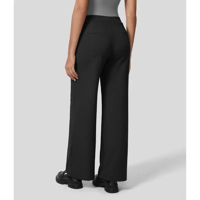 High Waisted Plicated Side Pocket Straight Leg Work Pants