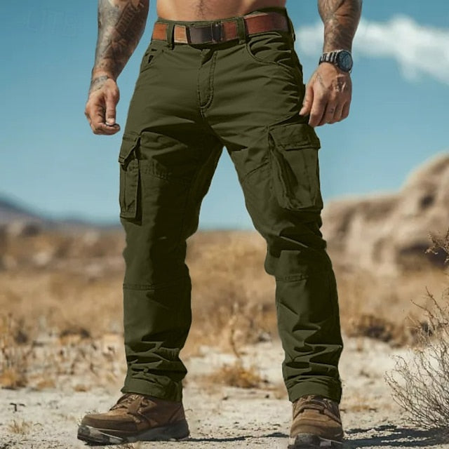 Men's Cargo Pants Cargo Trousers Work Pants Hiking Pants Multi Pocket Straight Leg Plain Moisture Wicking Wearable Full Length Outdoor Daily Camping & Hiking Fashion Streetwear(Belt Included)