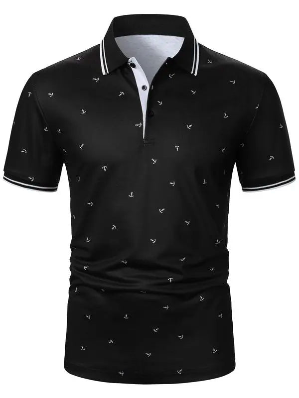 Men's Anchor Print Short Sleeve Polo Shirt
