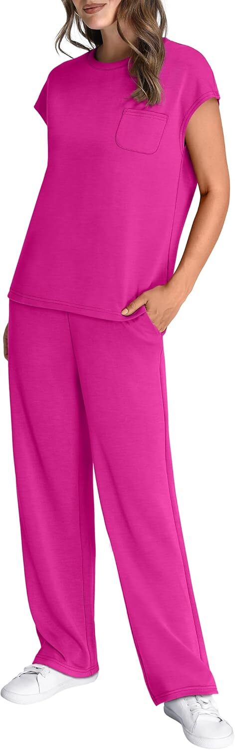 🔥 Hot selling model-2 Piece Sets for Women Casual Summer Travel Vacation Outfits Cap Sleeve Lounge Set