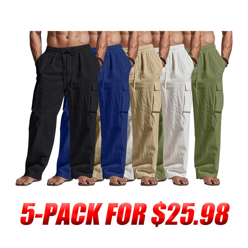 š„Men's Cargo Pants Trousers Summer Pants Beach Pants Gauze Pants Drawstring Elastic Waist Multi Pocket Plain Comfort Breathable Outdoor Daily Holiday Fashion Classic