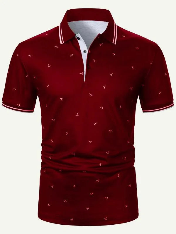 Men's Anchor Print Short Sleeve Polo Shirt