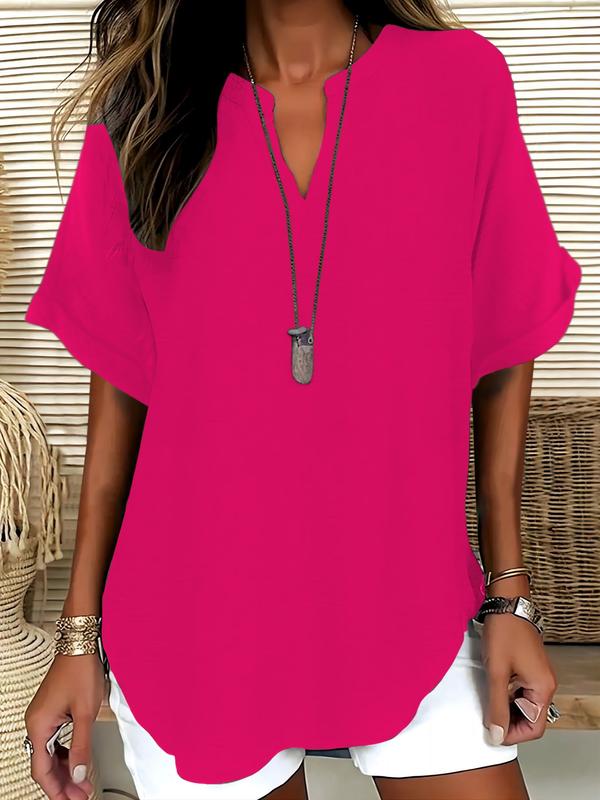 Women's Plain Short Sleeve Blouse, Casual Breathable Solid Color Top for Daily Wear, Ladies Clothes for All Seasons