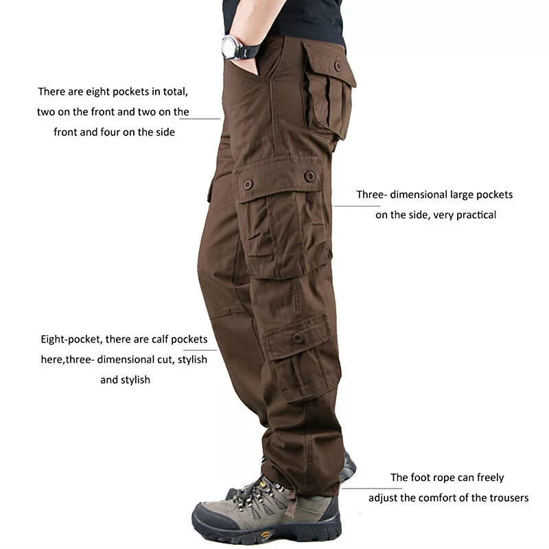 Men's Cargo Pants 100% Cotton Work Trousers Tactical Combat Outdoor Hiking Pant
