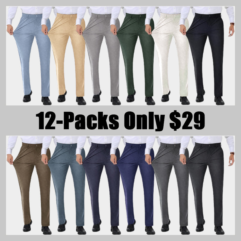 🔥PROMOTION LAST DAY🔥Men's Stretch Dress Pants No Iron Golf Pants Expandable Waist Flat Front Business Casual Pants