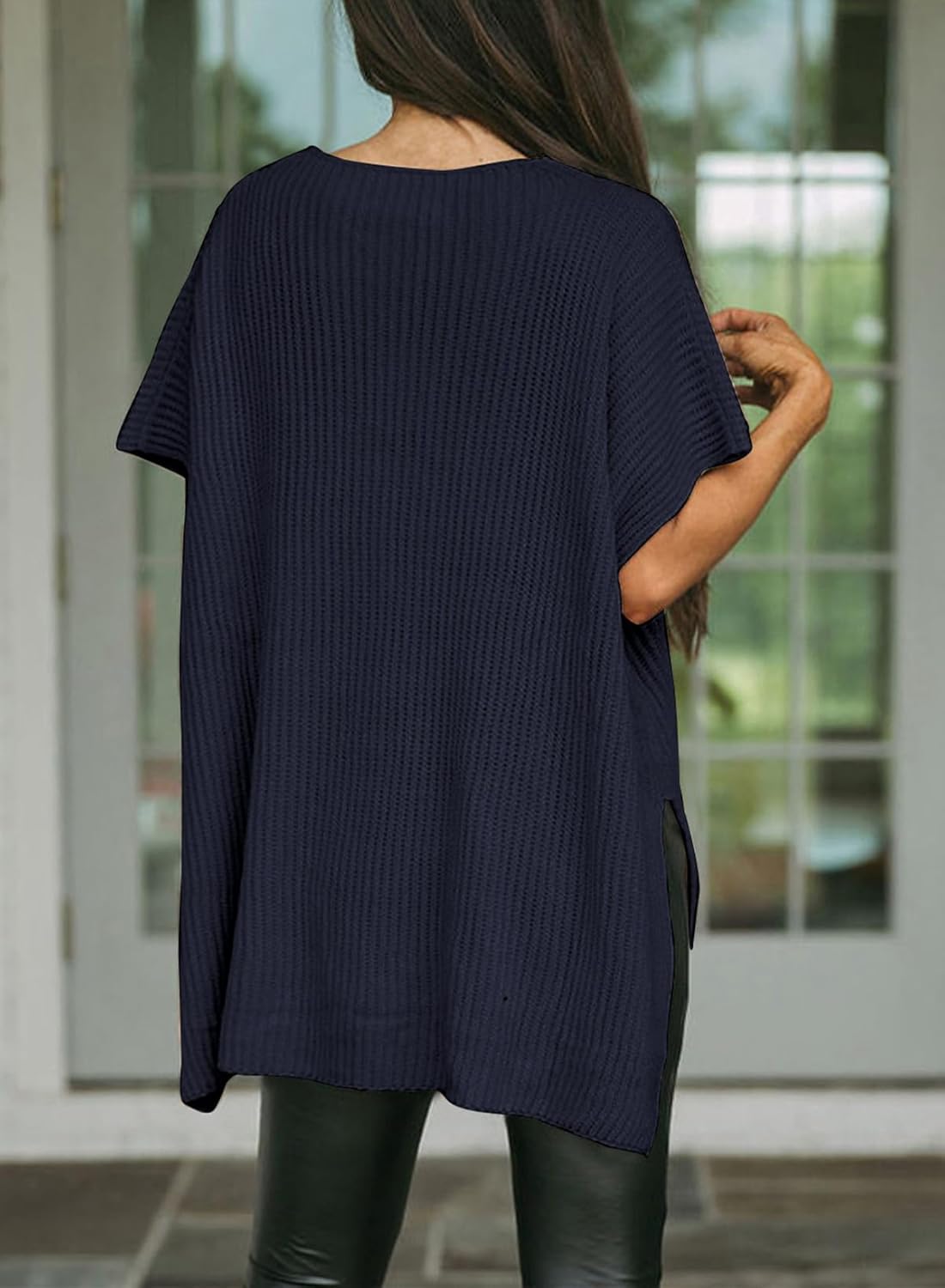 Womens Tops Crewneck Short Sleeve Sweater Causal Tunic Tops Lightweight Summer Sweaters for Women