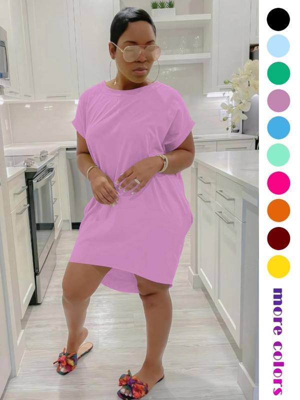 264 women's solid color pocket dress, loose pocket dress, dress, breathable and comfortable dress, outdoor casual party dress