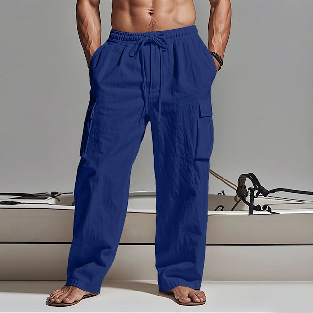 š„Men's Cargo Pants Trousers Summer Pants Beach Pants Gauze Pants Drawstring Elastic Waist Multi Pocket Plain Comfort Breathable Outdoor Daily Holiday Fashion Classic
