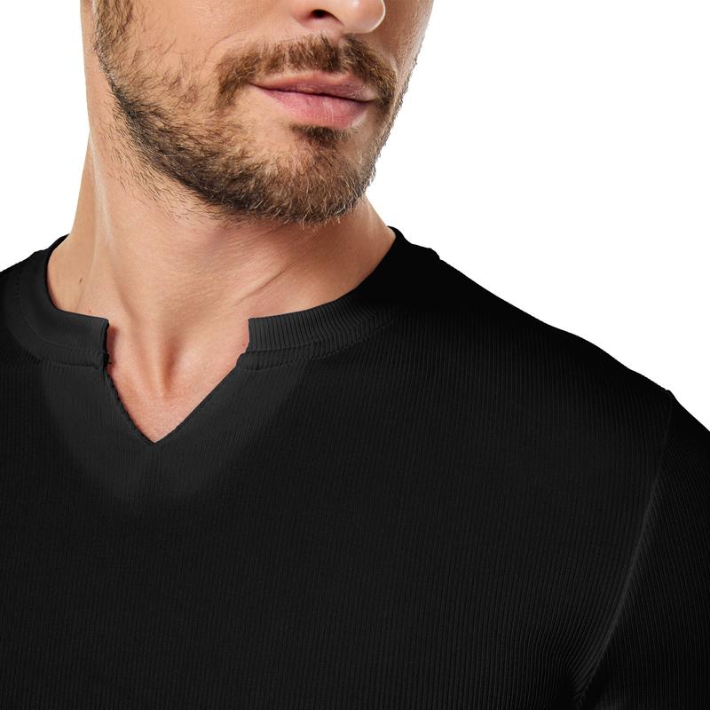 Men's Plain Casual Muscle Shirts for Men Slim Fitted T Shirt V-Neck Longline Ribbed Tees