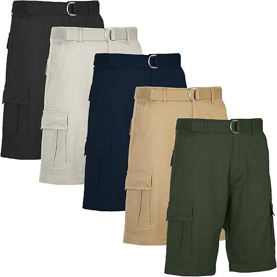 Men’s 5 Pack Belted Cargo Shorts