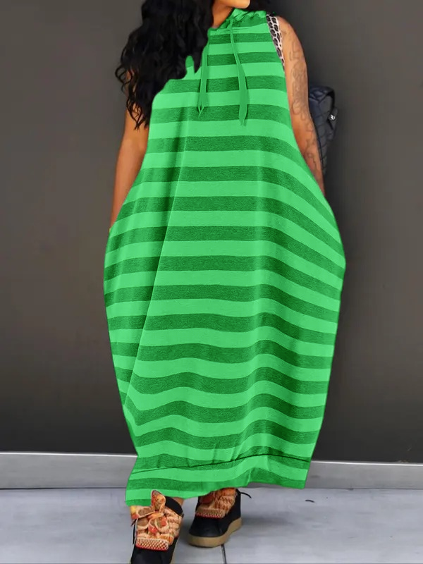 š„Last day promotionā°-Women's Plain Drawstring Hooded Tank Dress, Casual Pocket Sleeveless Maxi Dress for Summer, Fashion Women's Clothing for Daily Wear