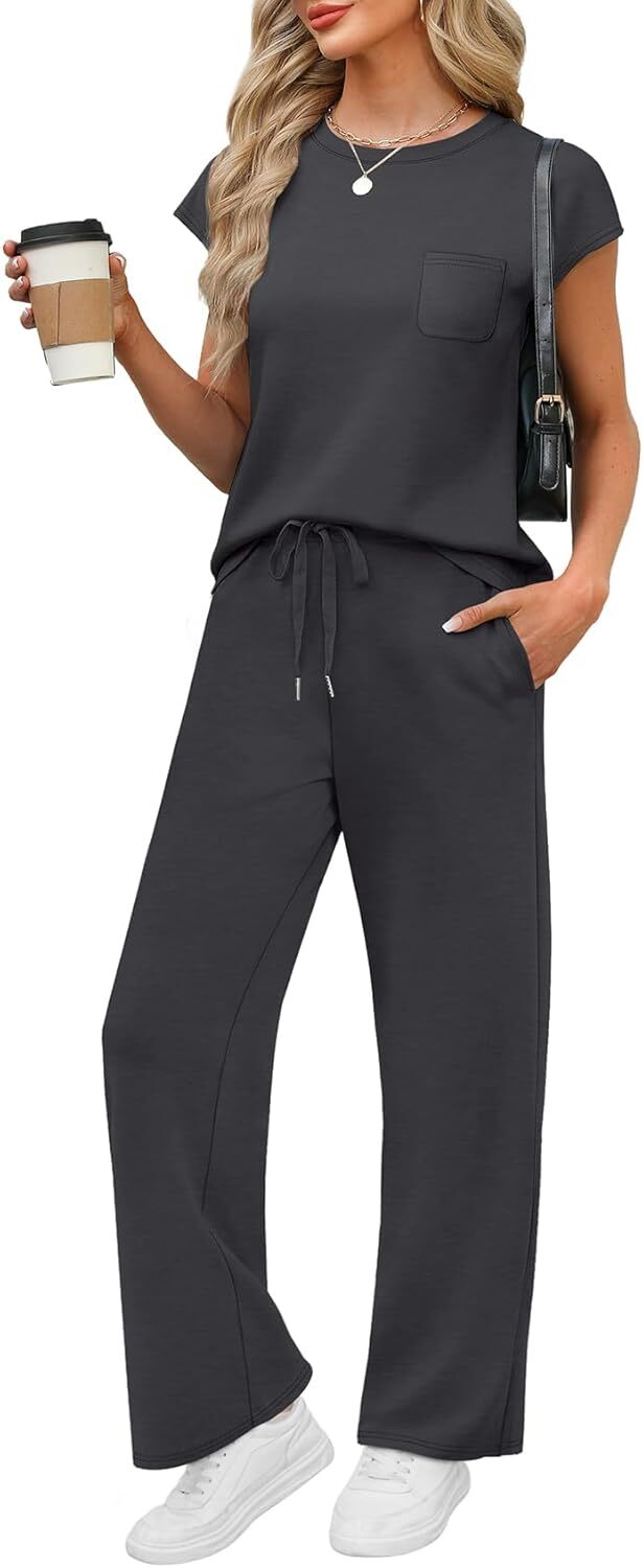 🔥 Hot selling model-2 Piece Sets for Women Casual Summer Travel Vacation Outfits Cap Sleeve Lounge Set