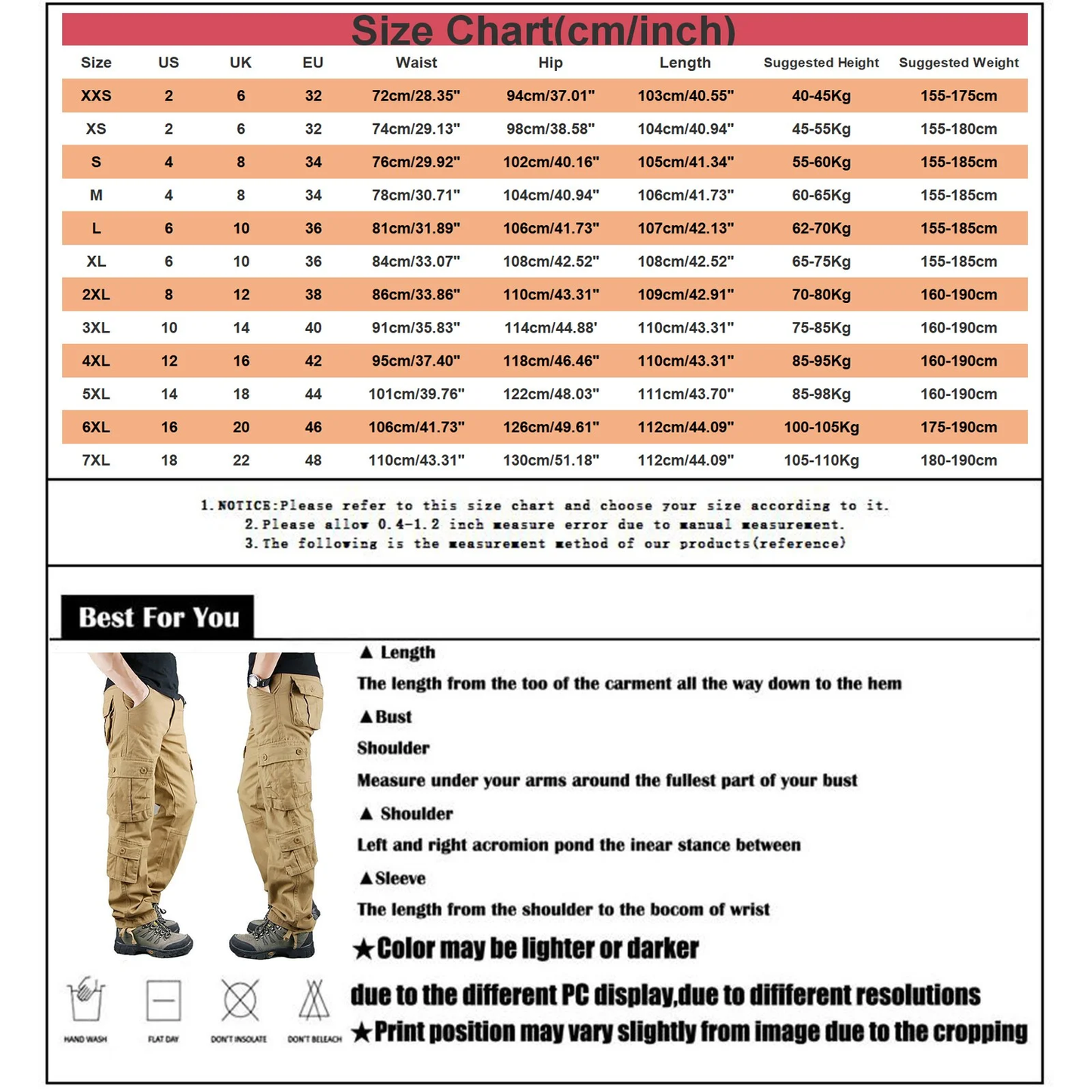 Men's Cargo Pants 100% Cotton Work Trousers Tactical Combat Outdoor Hiking Pant