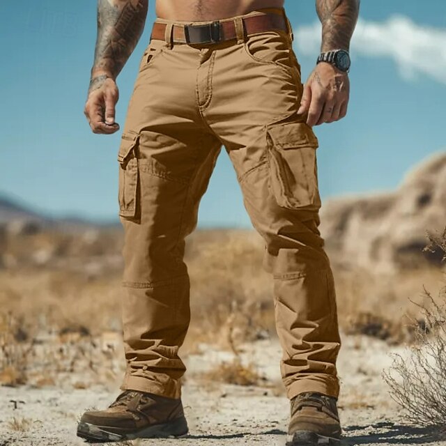 Men's Cargo Pants Cargo Trousers Work Pants Hiking Pants Multi Pocket Straight Leg Plain Moisture Wicking Wearable Full Length Outdoor Daily Camping & Hiking Fashion Streetwear(Belt Included)