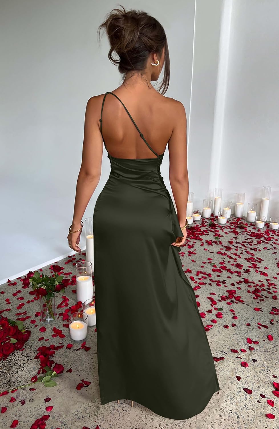 Women's Sexy One Shoulder High Split Cocktail Wedding Party Maxi Dress