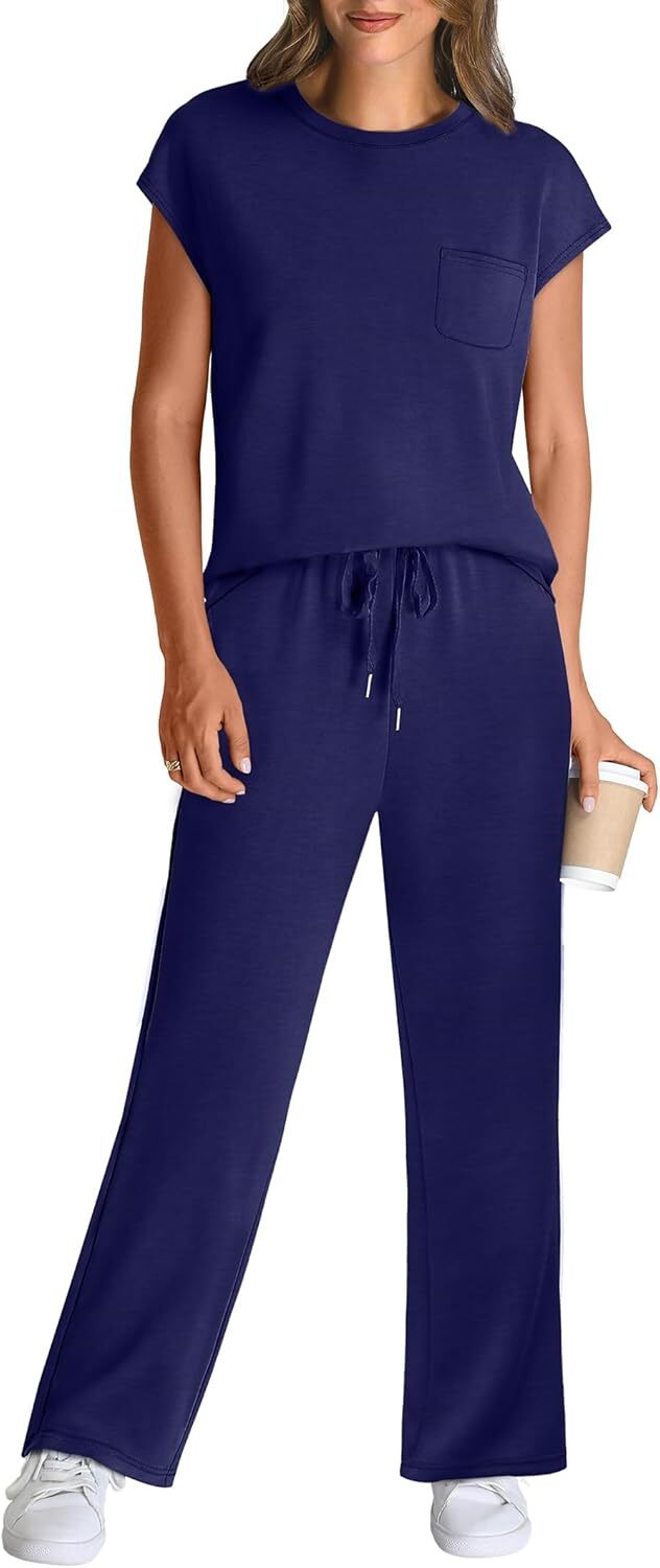 🔥 Hot selling model-2 Piece Sets for Women Casual Summer Travel Vacation Outfits Cap Sleeve Lounge Set