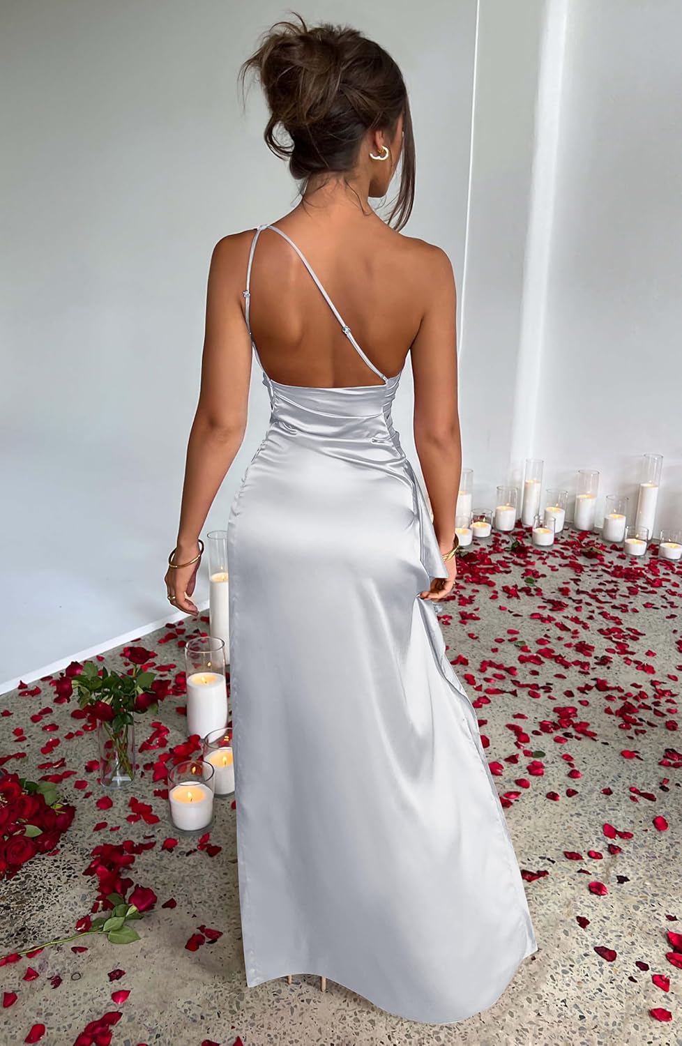 Women's Sexy One Shoulder High Split Cocktail Wedding Party Maxi Dress