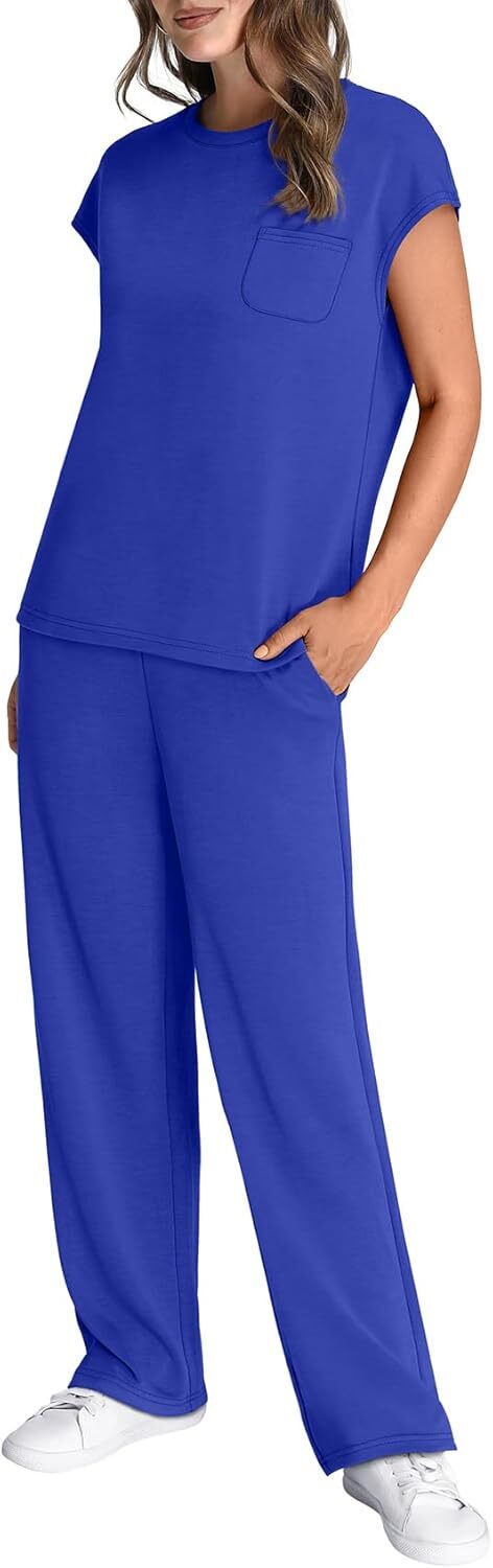 🔥 Hot selling model-2 Piece Sets for Women Casual Summer Travel Vacation Outfits Cap Sleeve Lounge Set