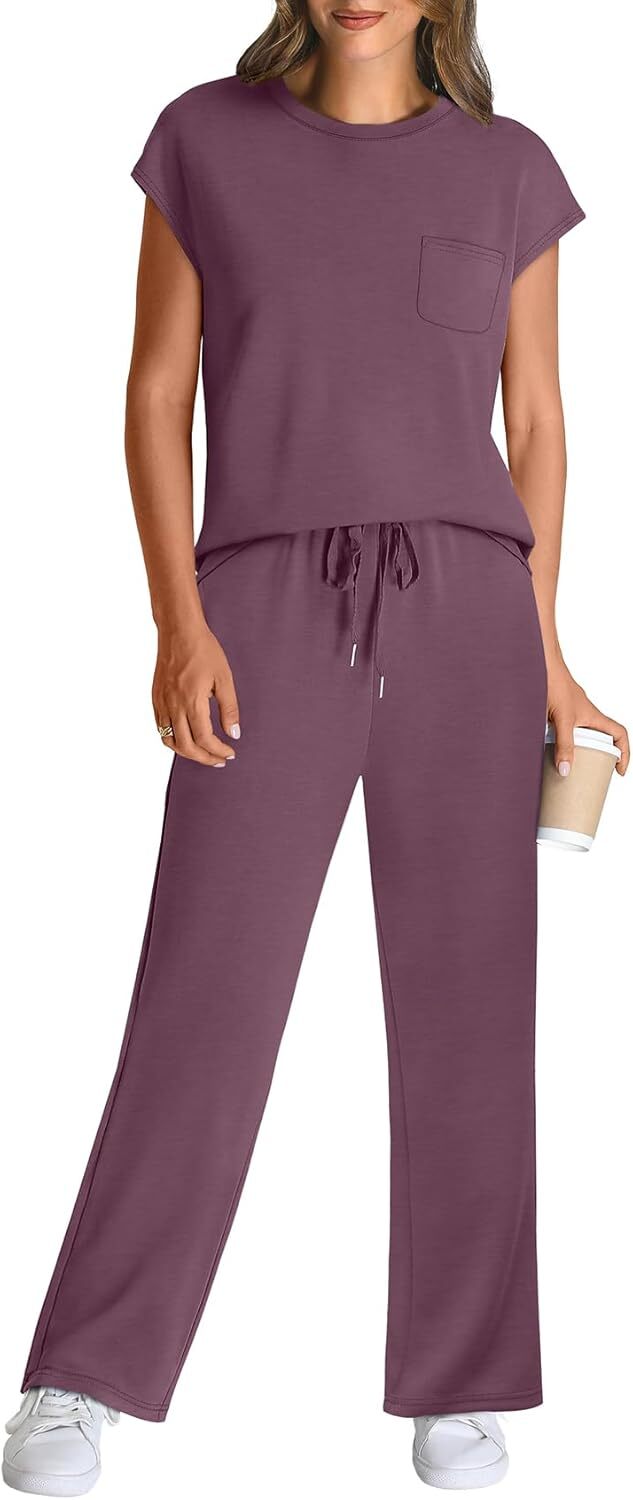 🔥 Hot selling model-2 Piece Sets for Women Casual Summer Travel Vacation Outfits Cap Sleeve Lounge Set
