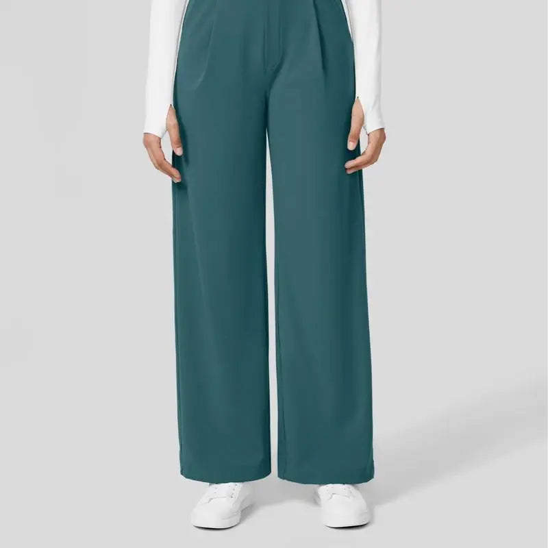 High Waisted Plicated Side Pocket Straight Leg Work Pants