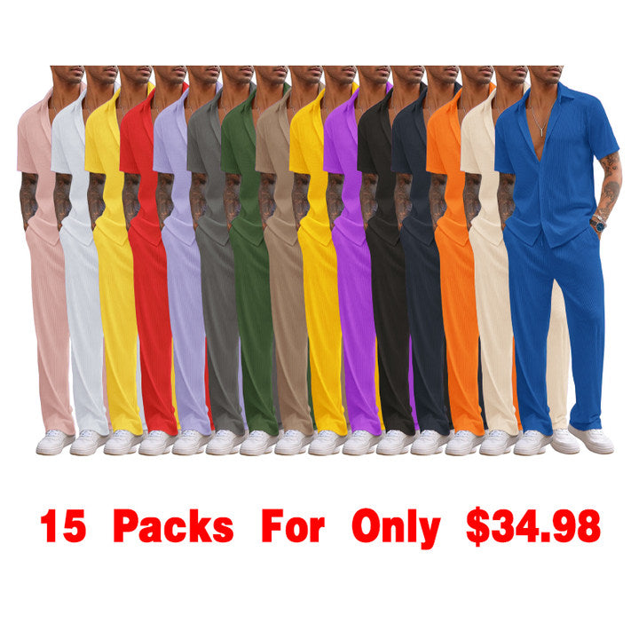 Men's 2 Piece Outfit Casual Short Sleeve Button Down Shirt Beach Summer Loose Pant Sets