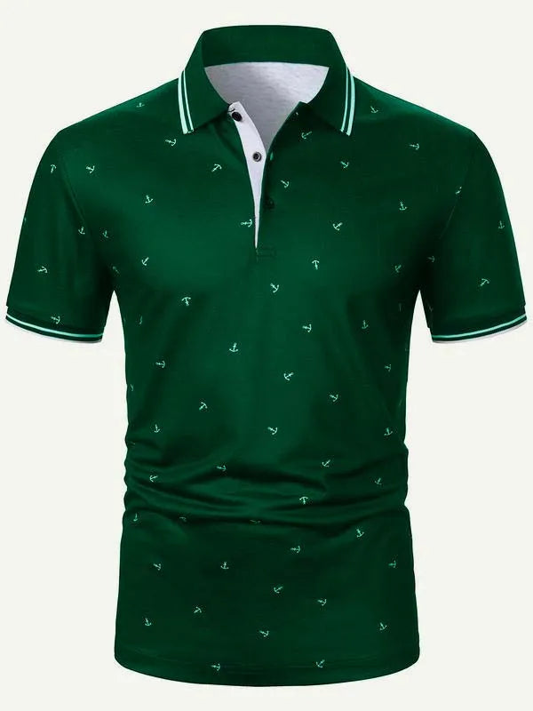 Men's Anchor Print Short Sleeve Polo Shirt