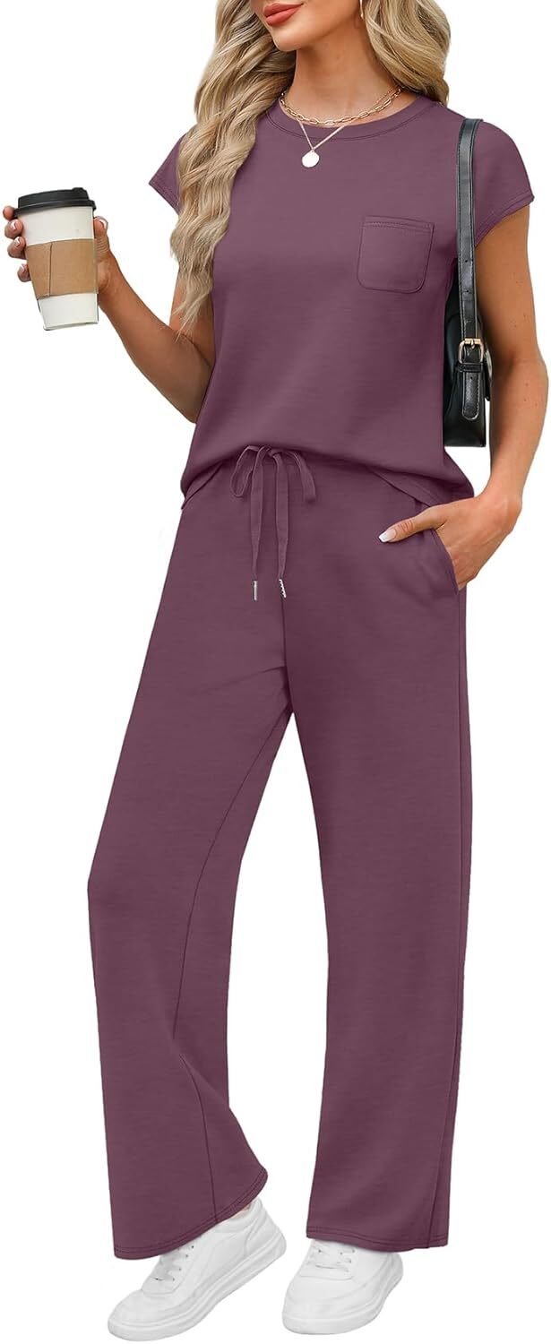 🔥 Hot selling model-2 Piece Sets for Women Casual Summer Travel Vacation Outfits Cap Sleeve Lounge Set