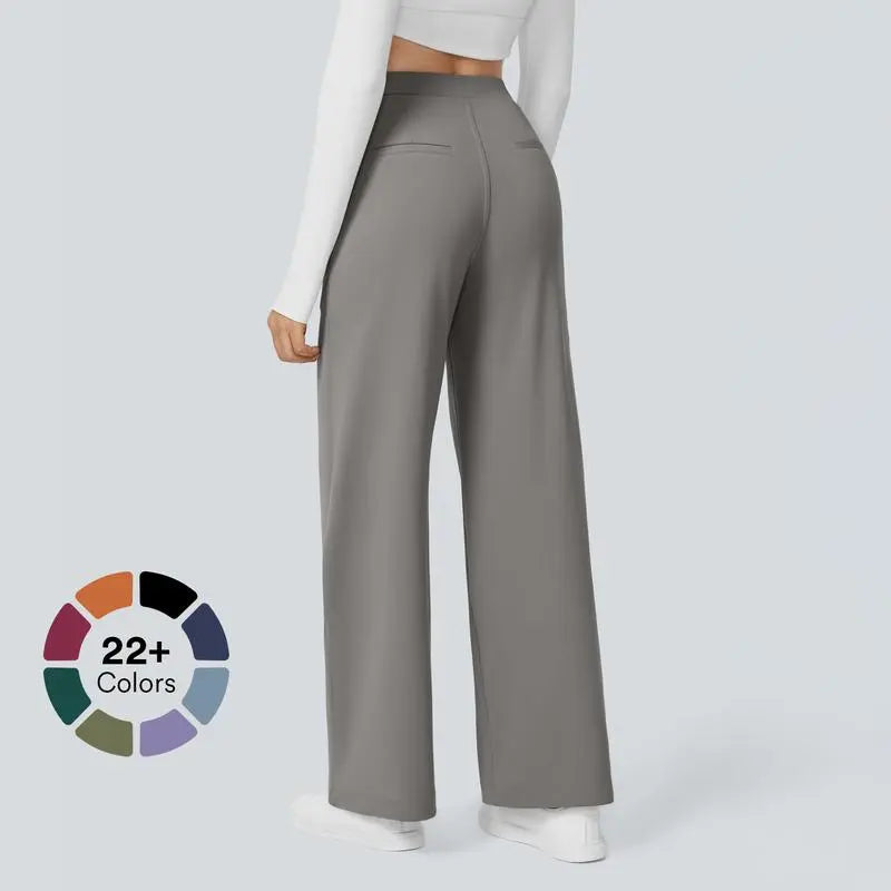 High Waisted Plicated Side Pocket Straight Leg Work Pants