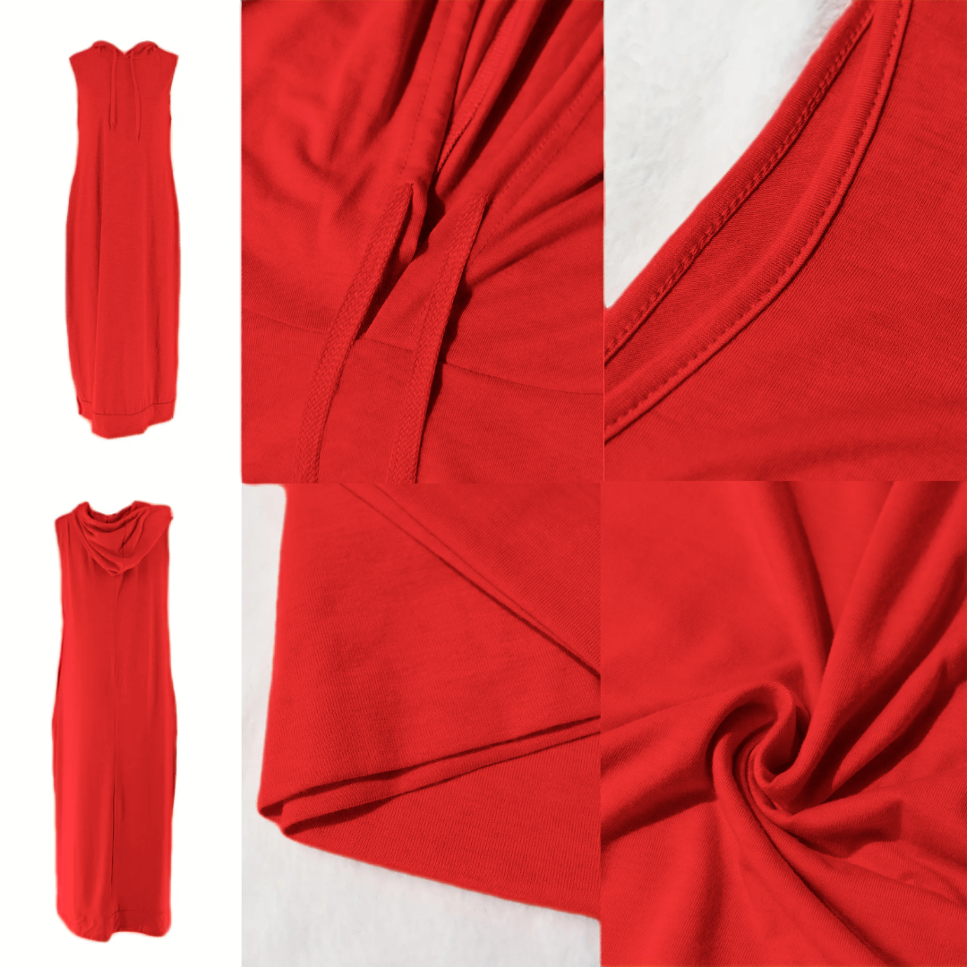 š„Last day promotionā°-Women's Plain Drawstring Hooded Tank Dress, Casual Pocket Sleeveless Maxi Dress for Summer, Fashion Women's Clothing for Daily Wear