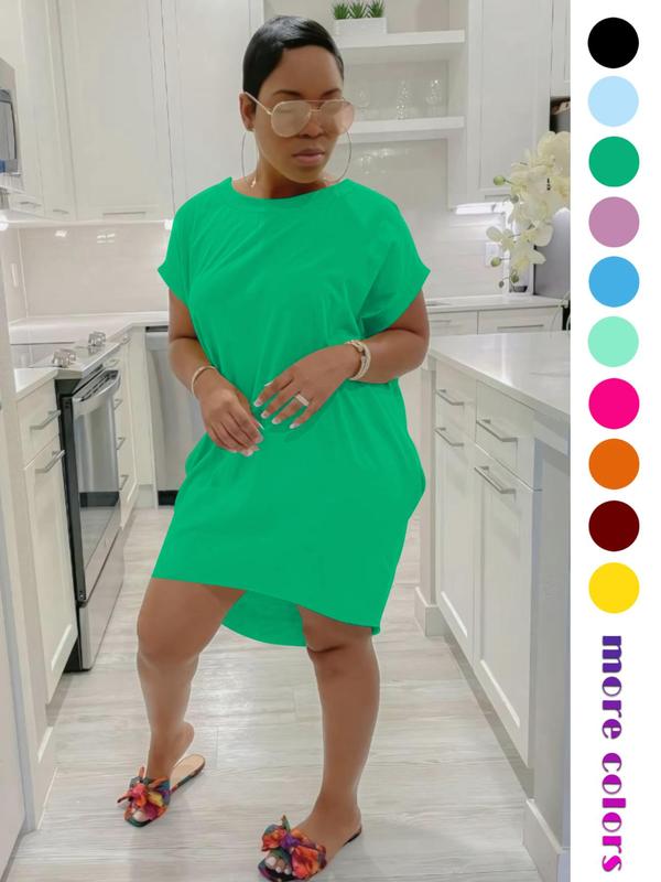 264 women's solid color pocket dress, loose pocket dress, dress, breathable and comfortable dress, outdoor casual party dress