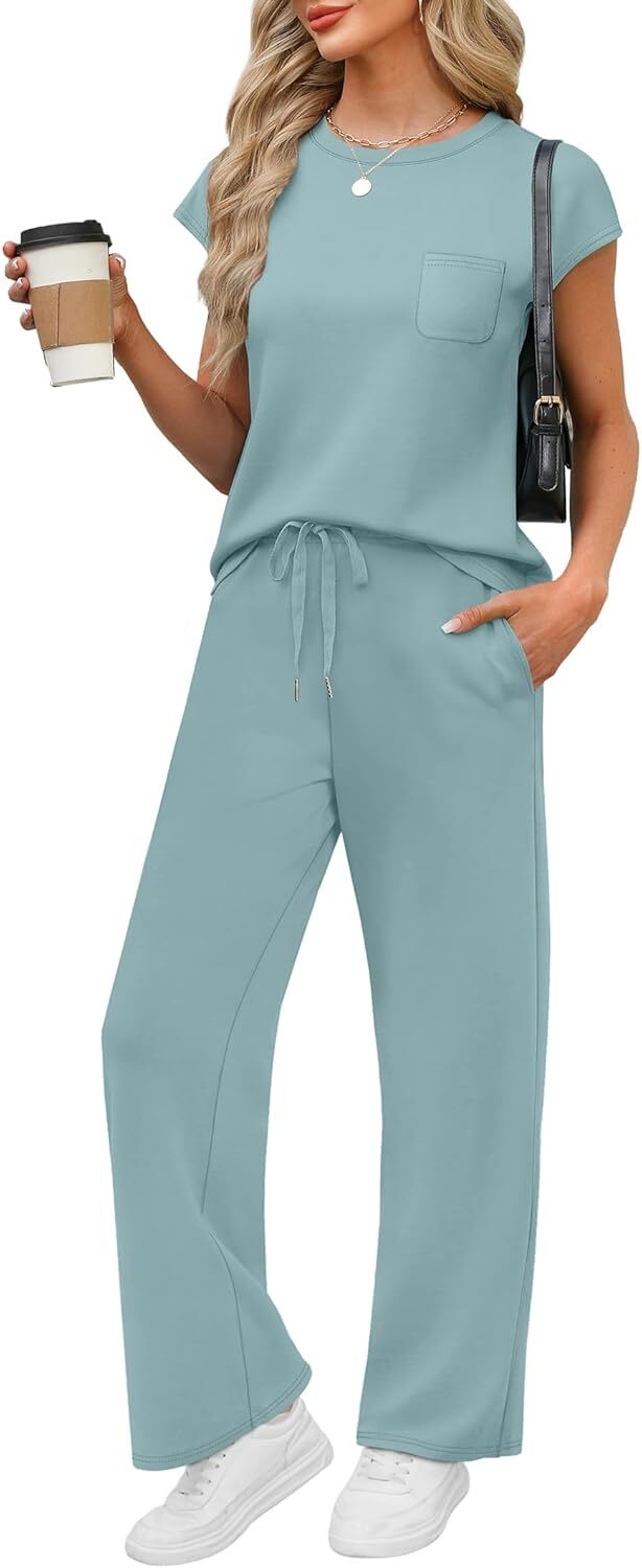 🔥 Hot selling model-2 Piece Sets for Women Casual Summer Travel Vacation Outfits Cap Sleeve Lounge Set