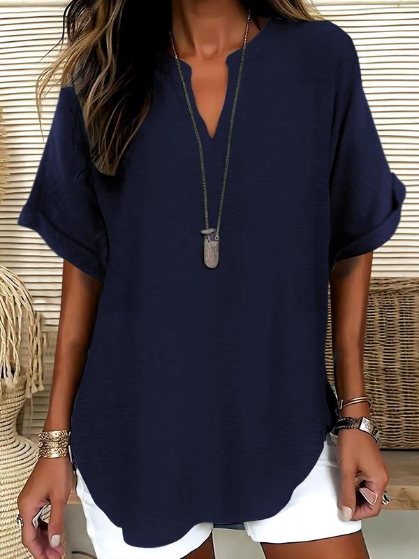 Women's Plain Short Sleeve Blouse, Casual Breathable Solid Color Top for Daily Wear, Ladies Clothes for All Seasons