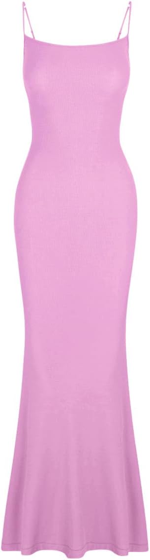 Women's Basic Sexy Lounge Slip Long Dress Elegant Sleeveless Backless Ribbed Bodycon Maxi Dresses