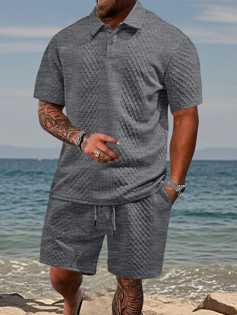 7 Packs Men's casual sports lapel jacquard texture polo shirt set