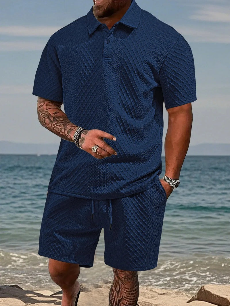 7 Packs Men's casual sports lapel jacquard texture polo shirt set