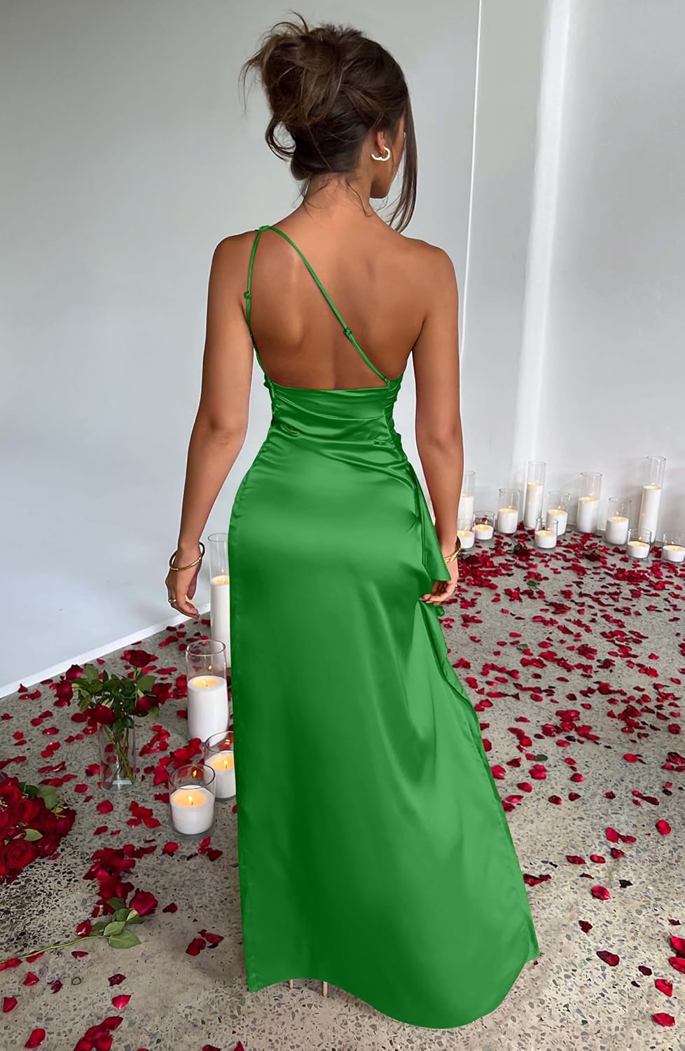 Women's Sexy One Shoulder High Split Cocktail Wedding Party Maxi Dress