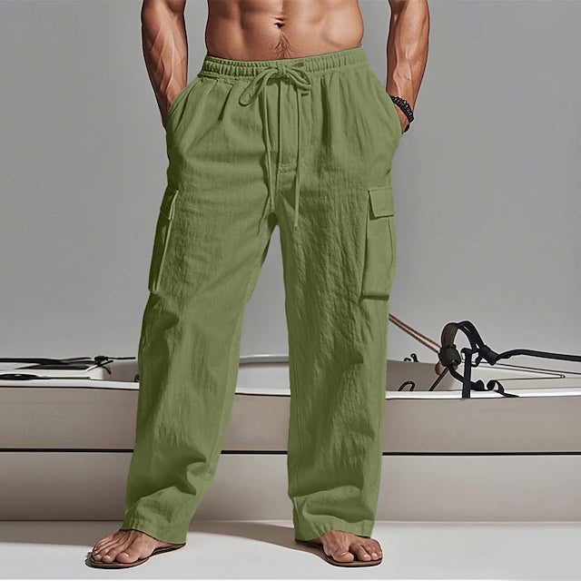 š„Men's Cargo Pants Trousers Summer Pants Beach Pants Gauze Pants Drawstring Elastic Waist Multi Pocket Plain Comfort Breathable Outdoor Daily Holiday Fashion Classic