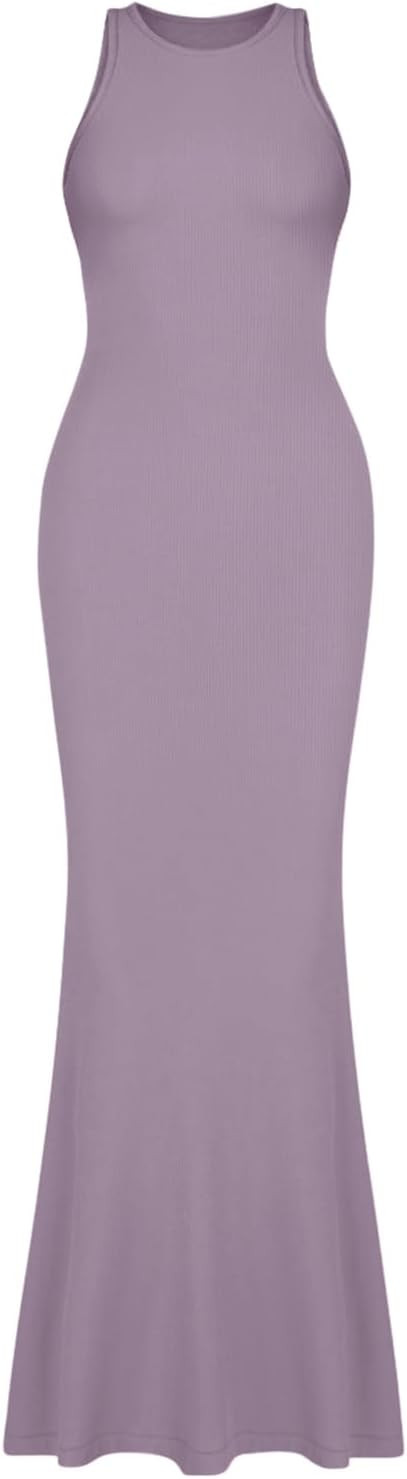 Women's Basic Sexy Lounge Slip Long Dress Elegant Sleeveless Backless Ribbed Bodycon Maxi Dresses