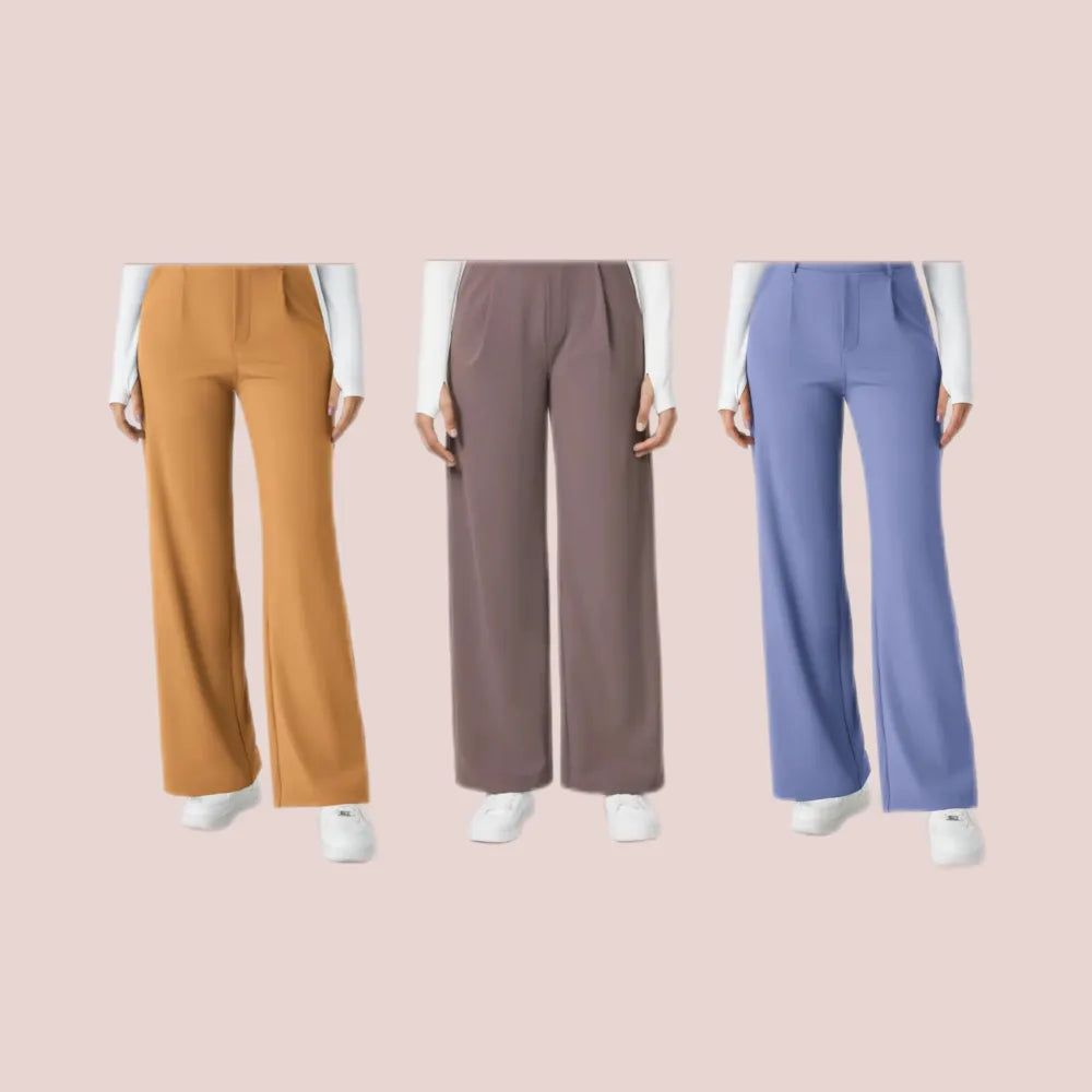 High Waisted Plicated Side Pocket Straight Leg Work Pants