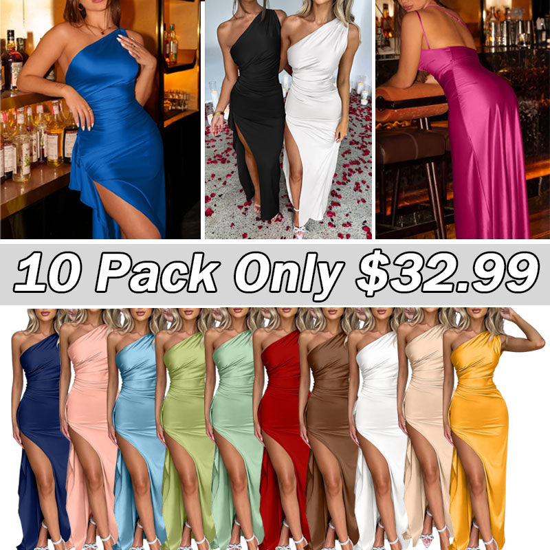Women's Sexy One Shoulder High Split Cocktail Wedding Party Maxi Dress