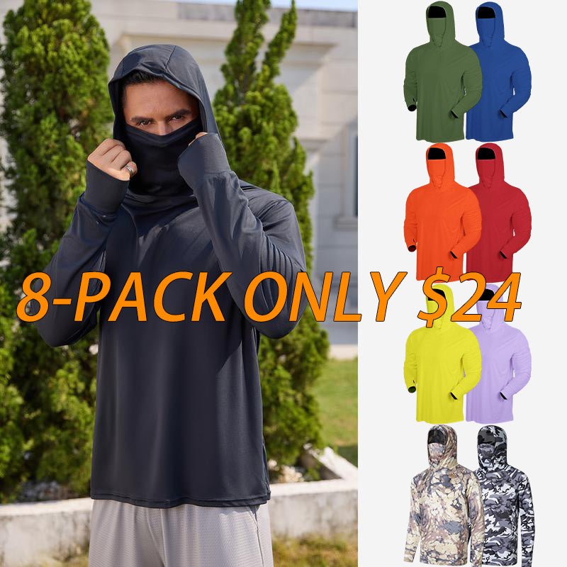 Men’s UPF 50+ Sun Protection Hooded Shirt with Integrated Face Cover