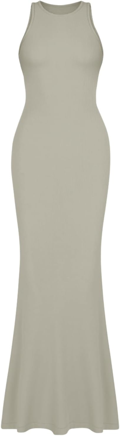 Women's Basic Sexy Lounge Slip Long Dress Elegant Sleeveless Backless Ribbed Bodycon Maxi Dresses