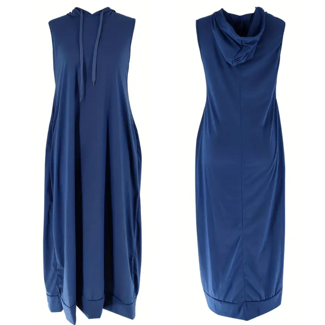 š„Last day promotionā°-Women's Plain Drawstring Hooded Tank Dress, Casual Pocket Sleeveless Maxi Dress for Summer, Fashion Women's Clothing for Daily Wear